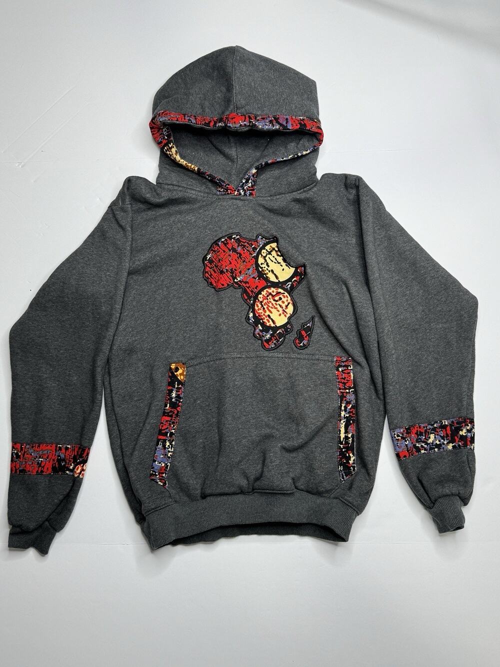 Unbranded Africa Map Ankara Patchwork Gray Pullover Hoodie Adult Small